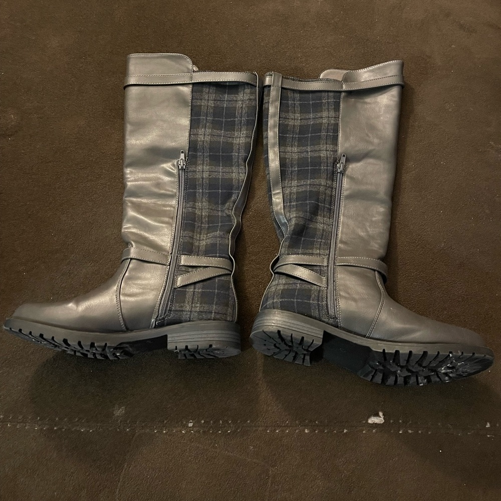 GRAY AND BLUE BOOTS